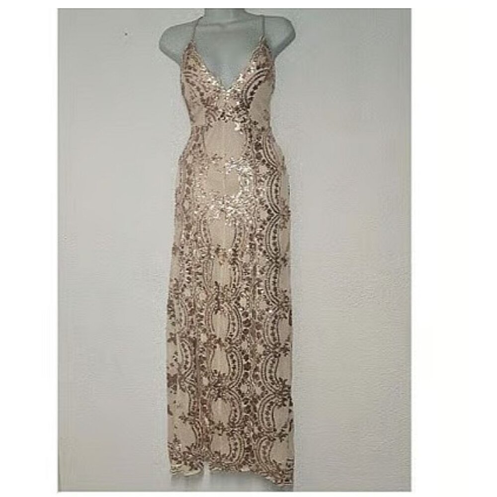 Giffniseti ***Gorgeous sequined gown, Gold and flesh in size Medium NWT